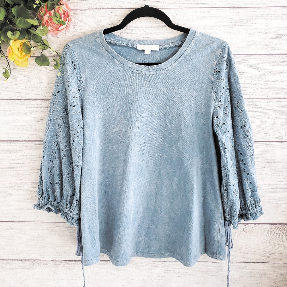 Anthropologie | eri + ali "Carrie" Blue Eyelet Top